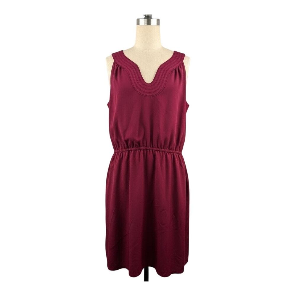 LOFT Burgundy Split Neck Shift Dress - Size 10